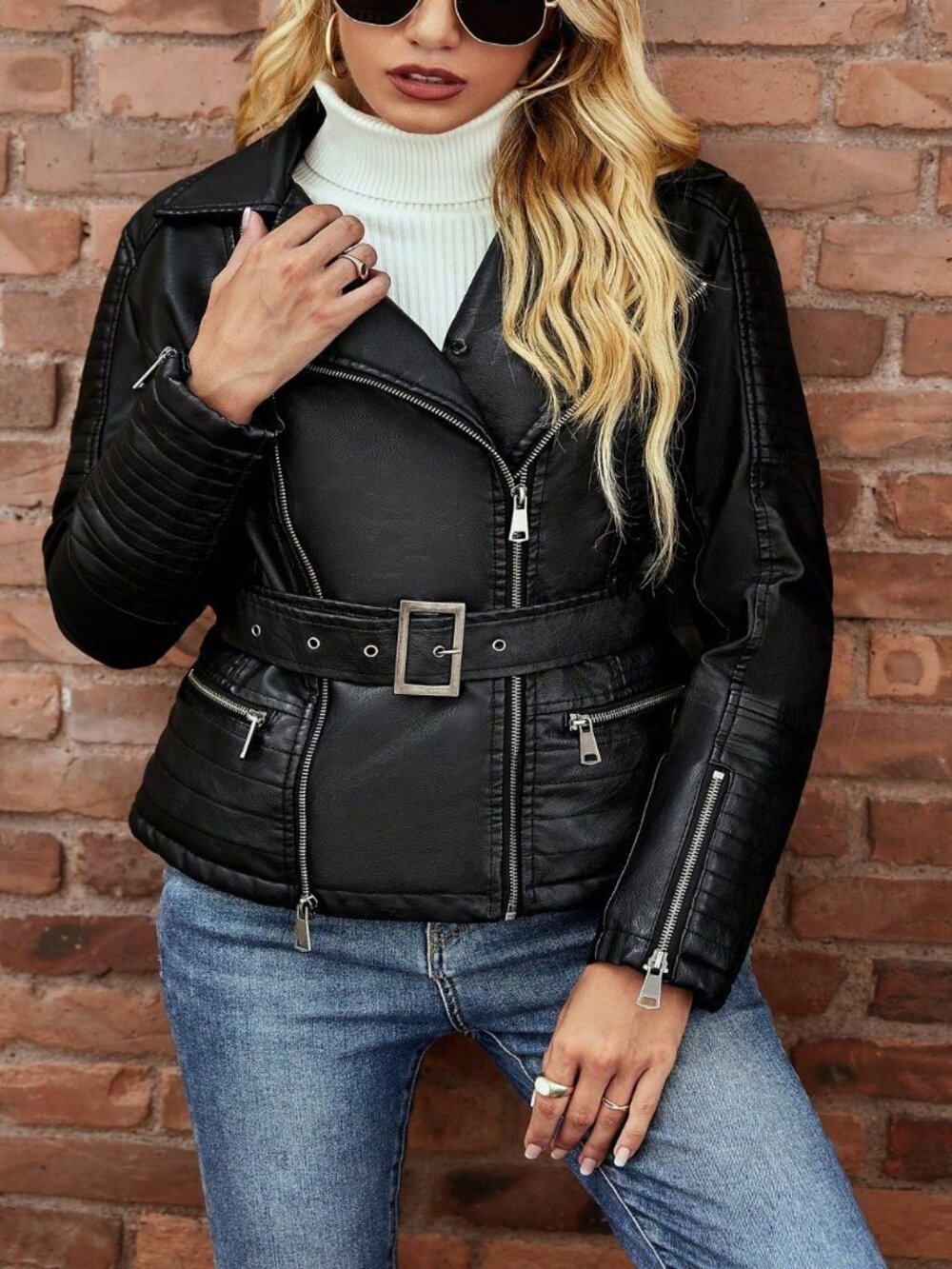 Black Casual Women's Faux Leather Jacket